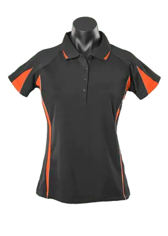 Aussie Pacific Eureka Ladies Polo Shirt 2304 Casual Wear Aussie Pacific Black/Orange/Ashe 8